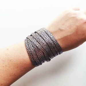 Flourish Leather XL Metallic Purple Pebbled Double Wrap Sliced Cuff